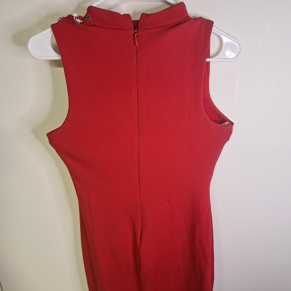 Guess Red Sleeveless Bodycon Dress With Metal Detail And Peekaboo Front Size S - Picture 4 of 7